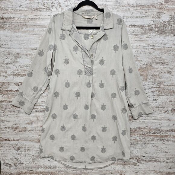 Soft Surroundings Womens M Tunic Dress Gray Feather Embroidered 100% Tencel - Picture 2 of 8